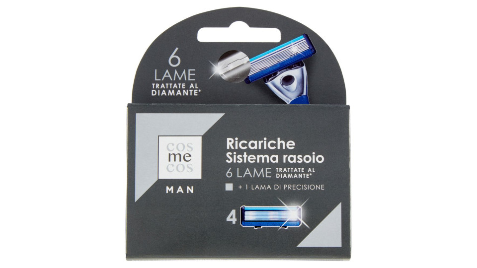 Man Ricariche Sistema Rasoio 6 Lame Trattate Al Diamante* + 1 Lama Di Precisione 4 Pz