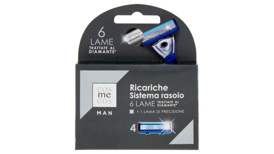 Man Ricariche Sistema Rasoio 6 Lame Trattate Al Diamante* + 1 Lama Di Precisione 4 Pz