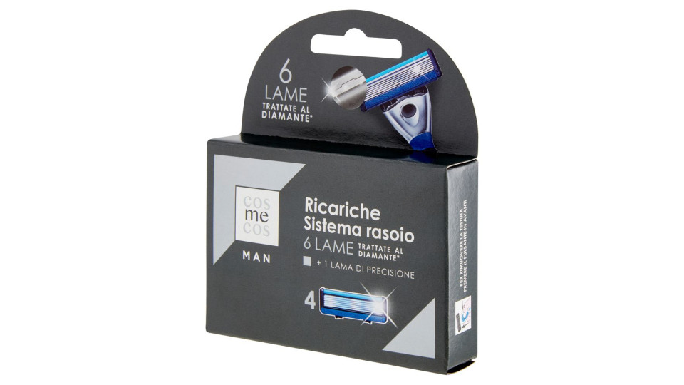 Man Ricariche Sistema Rasoio 6 Lame Trattate Al Diamante* + 1 Lama Di Precisione 4 Pz