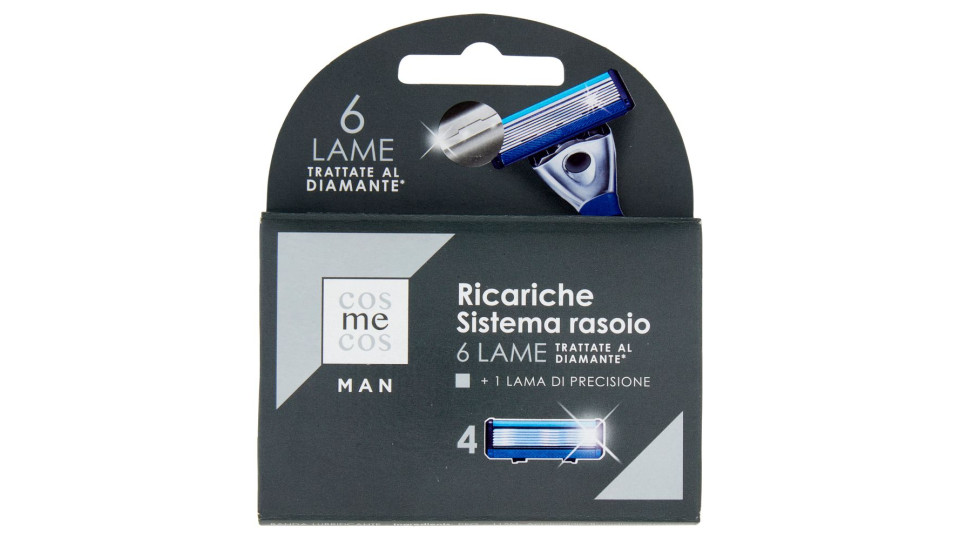 Man Ricariche Sistema Rasoio 6 Lame Trattate Al Diamante* + 1 Lama Di Precisione 4 Pz