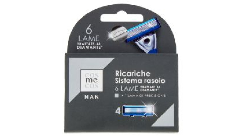 Man Ricariche Sistema Rasoio 6 Lame Trattate Al Diamante* + 1 Lama Di Precisione 4 Pz