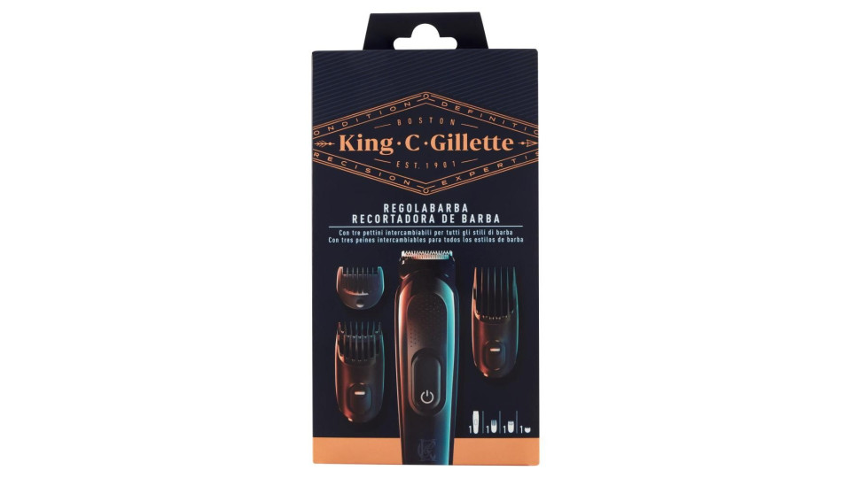 King C. Gillette Kit Regolabarba Tagliacapelli + 3 Pettini Regolatori Lunghezza Intercambiabili