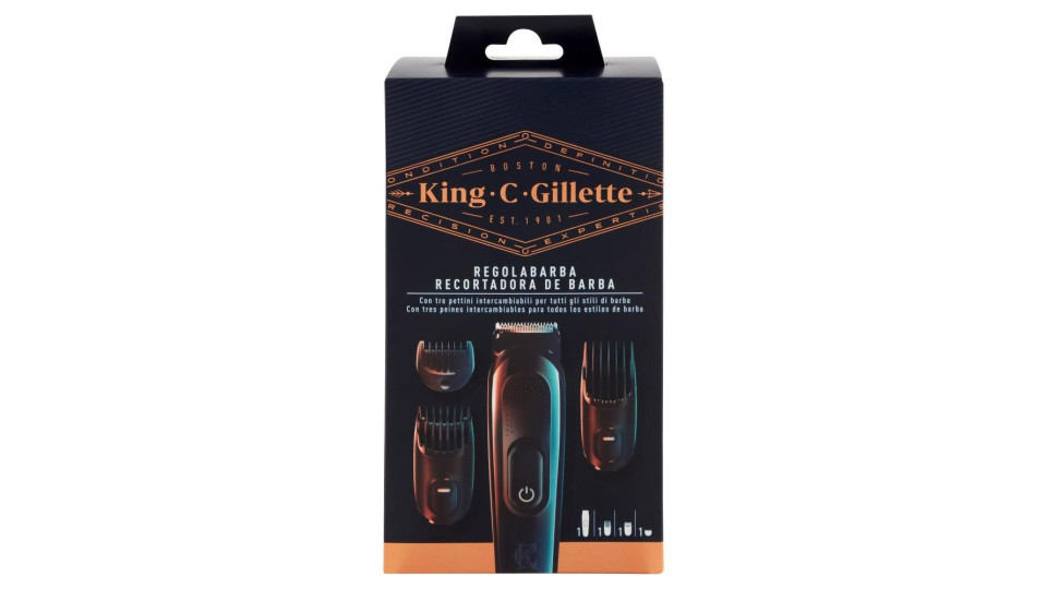 King C. Gillette Kit Regolabarba Tagliacapelli + 3 Pettini Regolatori Lunghezza Intercambiabili