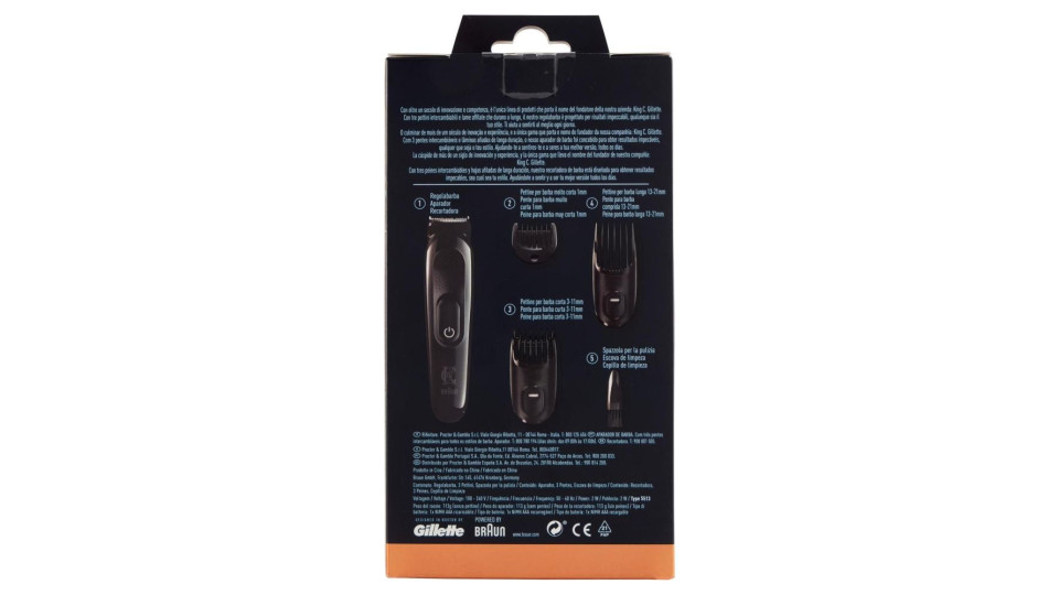 King C. Gillette Kit Regolabarba Tagliacapelli + 3 Pettini Regolatori Lunghezza Intercambiabili