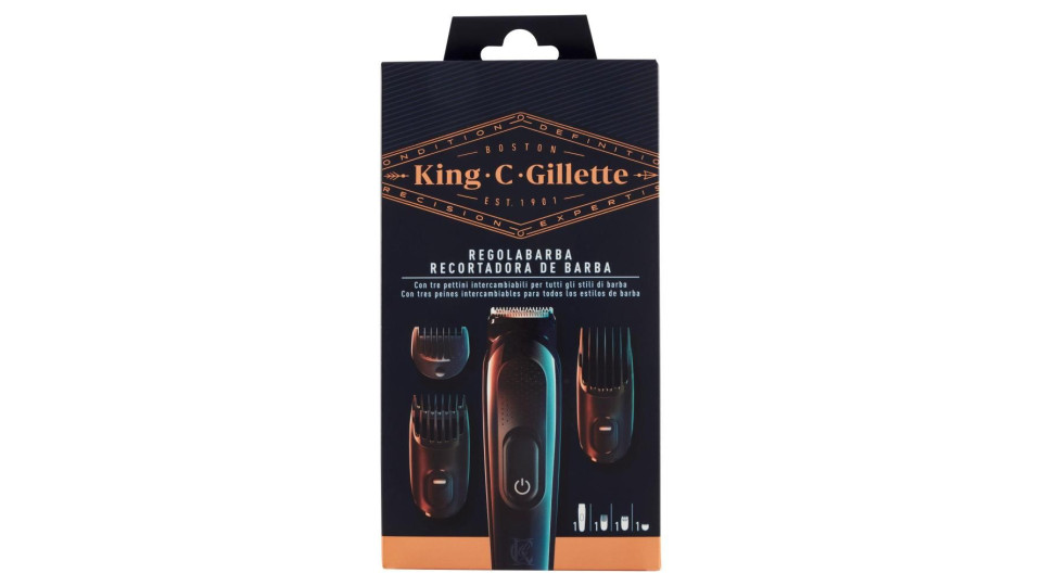 King C. Gillette Kit Regolabarba Tagliacapelli + 3 Pettini Regolatori Lunghezza Intercambiabili