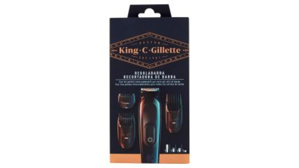 King C. Gillette Kit Regolabarba Tagliacapelli + 3 Pettini Regolatori Lunghezza Intercambiabili