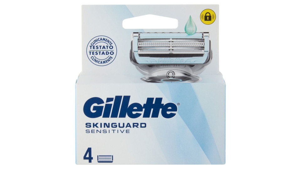 Gillette Skinguard Sensitive Lamette Di Ricambio Per Rasoio Da Uomo, 4 Ricariche