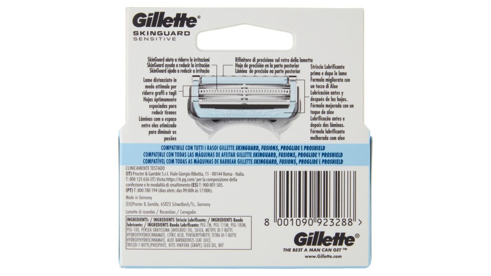 Gillette Skinguard Sensitive Lamette Di Ricambio Per Rasoio Da Uomo, 4 Ricariche