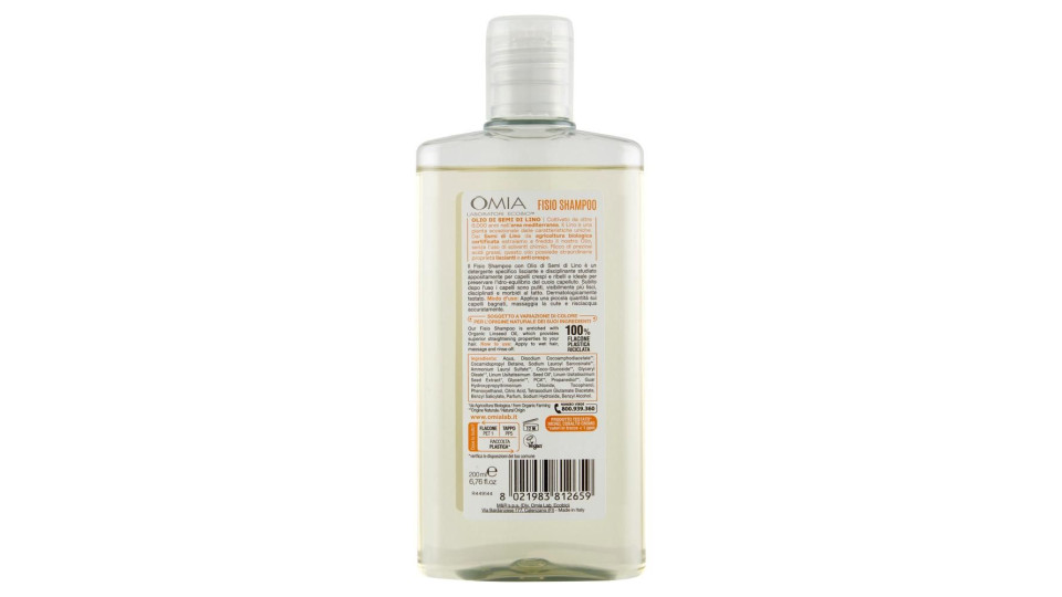Omia Laboratori Ecobio Fisio Shampoo Ecobiologico Olio Di Semi Di Lino Lisciante 200 Ml