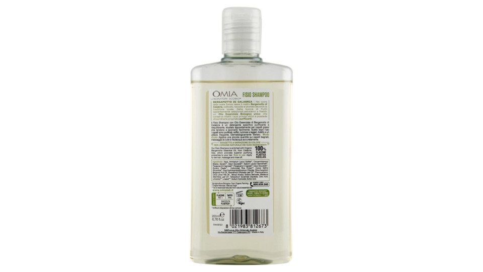 Omia Laboratori Ecobio Fisio Shampoo Ecobiologico Bergamotto Di Calabria Purificante 200 Ml
