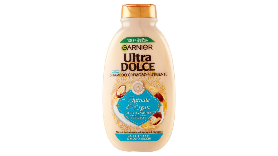 Garnier Ultra Dolce Shampoo Con Crema Di Mandorla E Olio D'argan Per Capelli Molto Secchi, 250 Ml