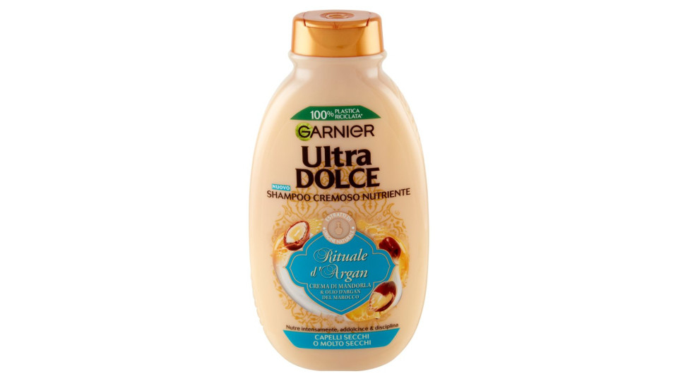 Garnier Ultra Dolce Shampoo Con Crema Di Mandorla E Olio D'argan Per Capelli Molto Secchi, 250 Ml