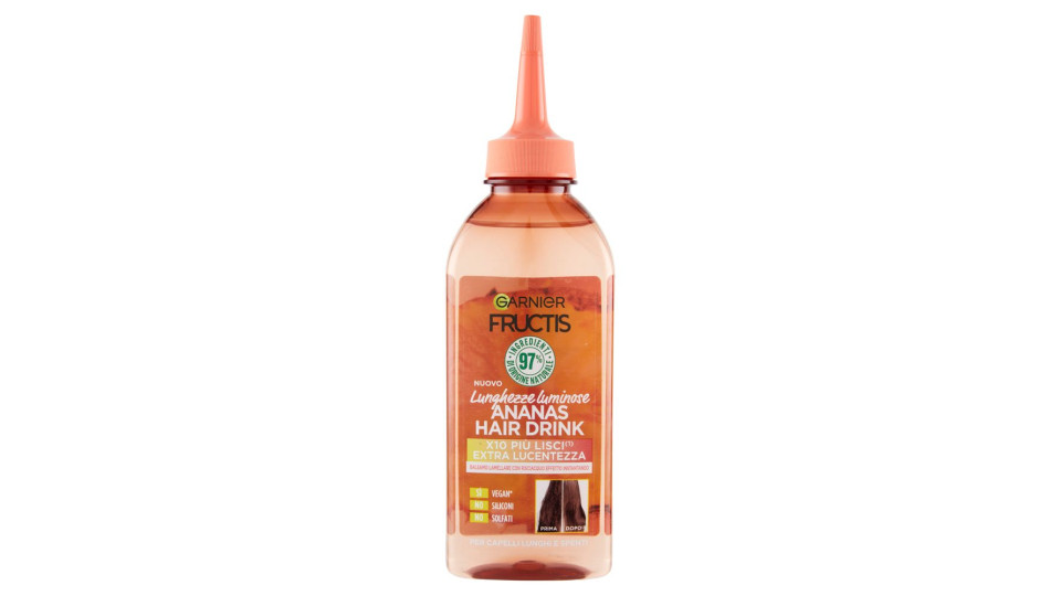 Garnier Fructis Hair Drink Ananas Lunghezze Luminose Balsamo Lamellare Con Estratto Di Ananas, 200ml