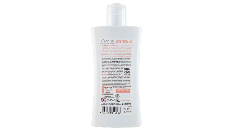 Omia Laboratori Ecobio Latte Detergente Pelli Sensibili Mandorla Di Sicilia 200 Ml