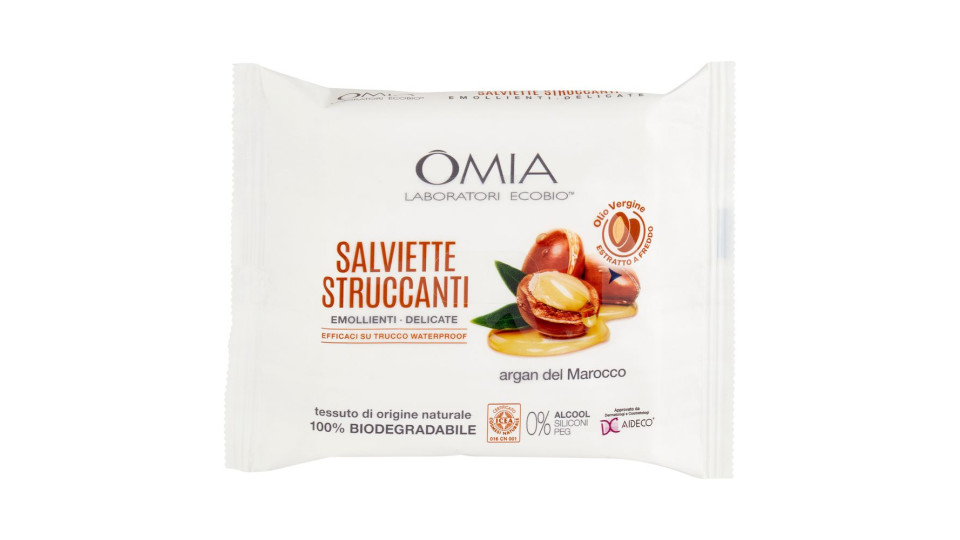 Omia Laboratori Ecobio Salviette Struccanti Emollienti - Delicate Argan Del Marocco 20 Pz