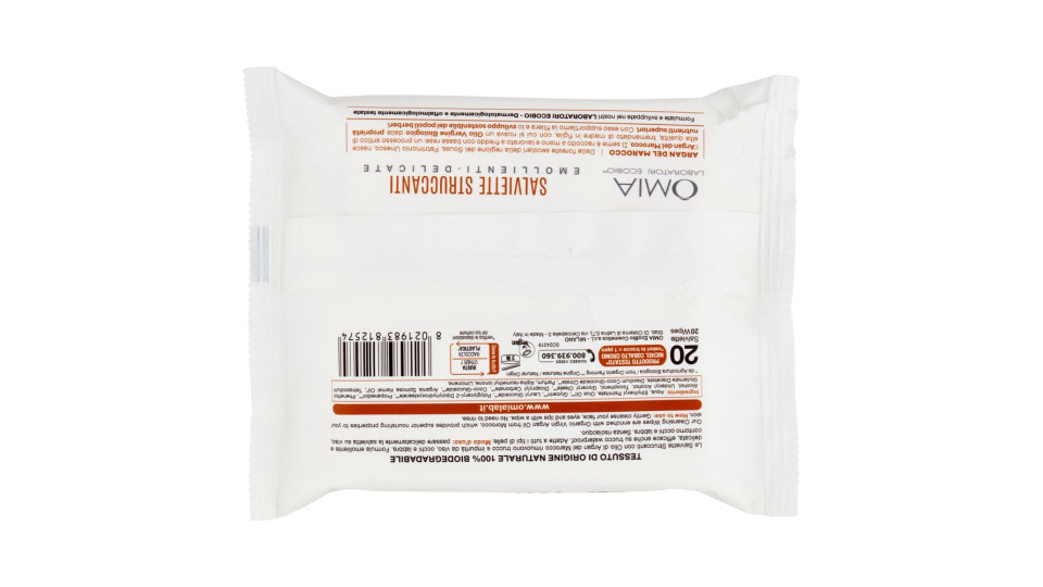 Omia Laboratori Ecobio Salviette Struccanti Emollienti - Delicate Argan Del Marocco 20 Pz