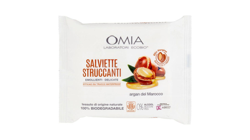 Omia Laboratori Ecobio Salviette Struccanti Emollienti - Delicate Argan Del Marocco 20 Pz