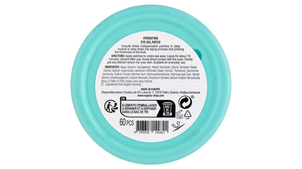 Organic Shop Hydrating Eye Gel Patch Blue Matcha & Hyaluronic Acid 60 Pz