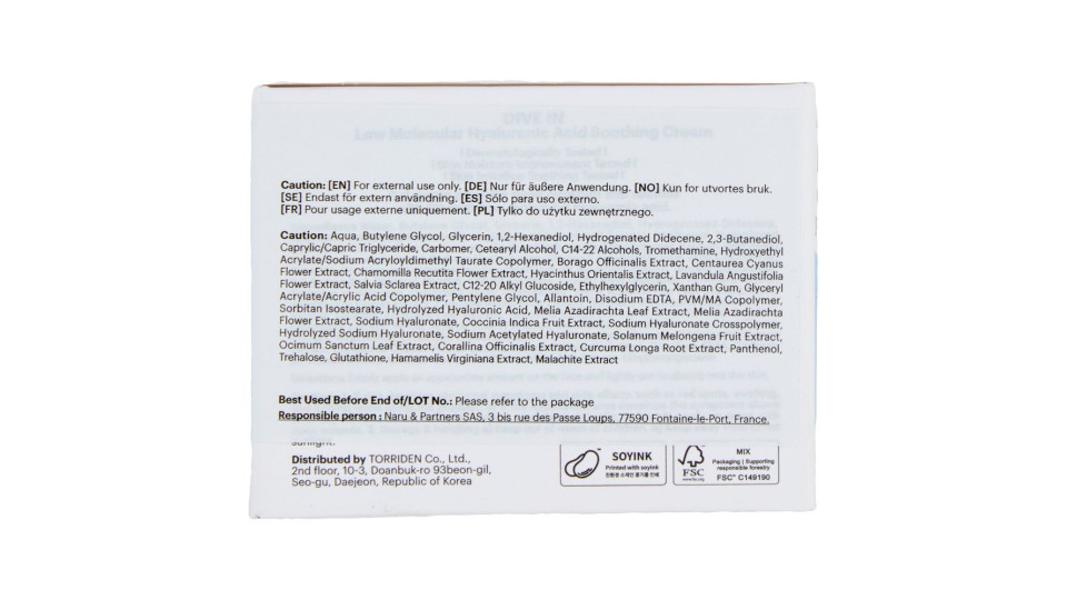 Torriden Dive In Soothing Cream 100 Ml