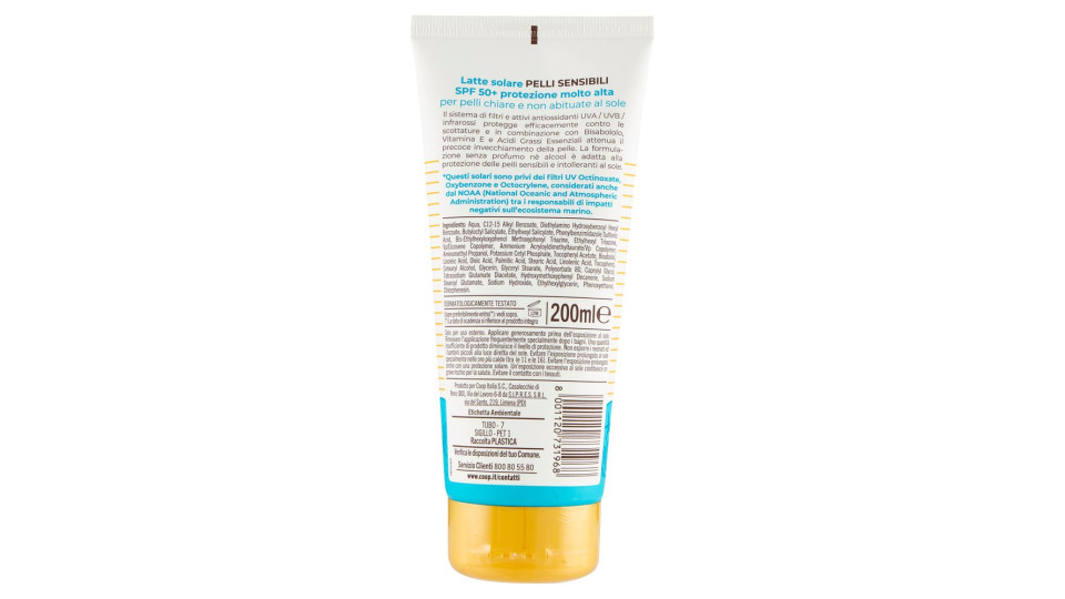 Latte Solare Pelli Sensibili 50+ Molto Alta 200 Ml