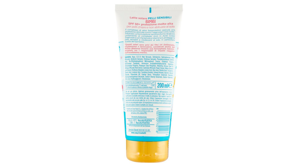Latte Solare Bimbi Pelli Sensibili 50+ Molto Alta 200 Ml