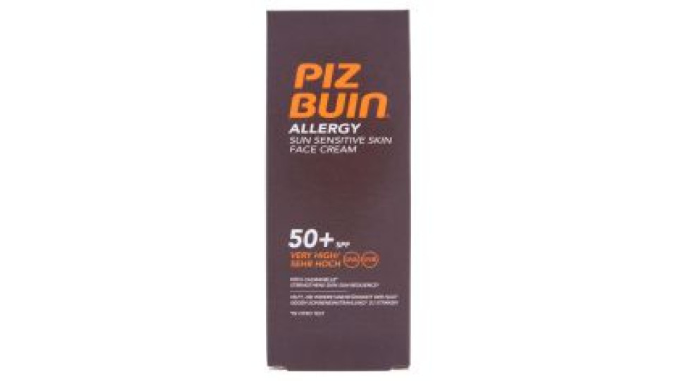 Piz Buin Crema Solare Viso, Allergy, 50+ Spf, Protezione Molto Alta, Resistente All'acqua 50ml
