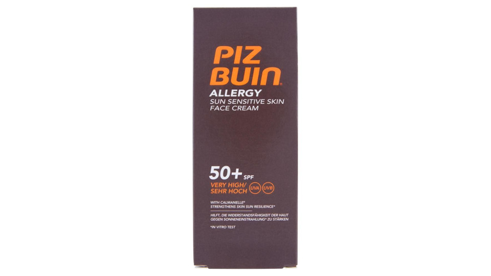 Piz Buin Crema Solare Viso, Allergy, 50+ Spf, Protezione Molto Alta, Resistente All'acqua 50ml