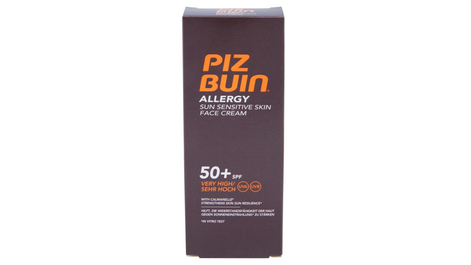Piz Buin Crema Solare Viso, Allergy, 50+ Spf, Protezione Molto Alta, Resistente All'acqua 50ml
