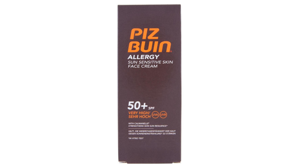 Piz Buin Crema Solare Viso, Allergy, 50+ Spf, Protezione Molto Alta, Resistente All'acqua 50ml