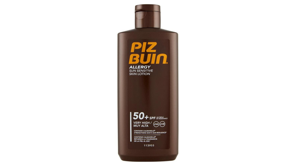 Piz Buin Lozione Solare, Pelle Sensibile, Allergy, 50+ Spf, Protezione Molto Alta, 200ml