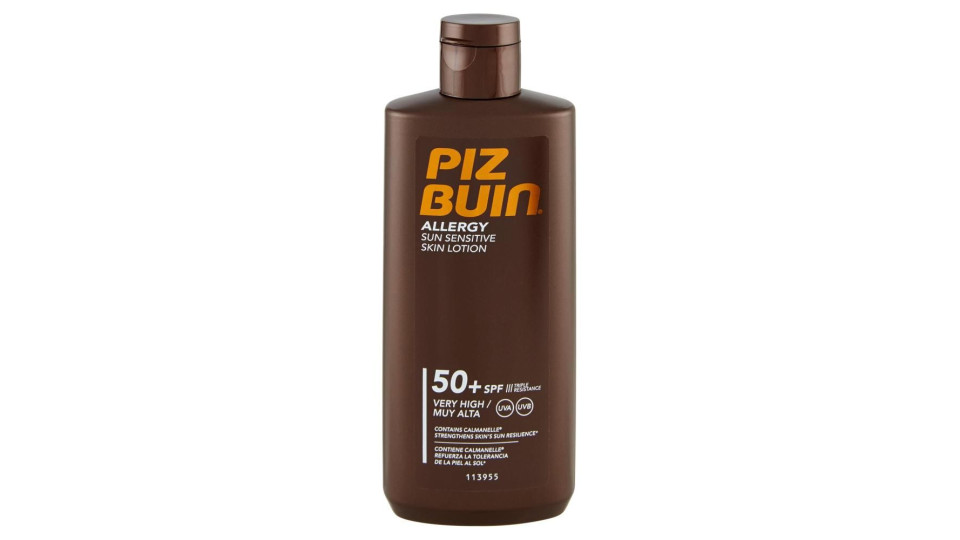 Piz Buin Lozione Solare, Pelle Sensibile, Allergy, 50+ Spf, Protezione Molto Alta, 200ml