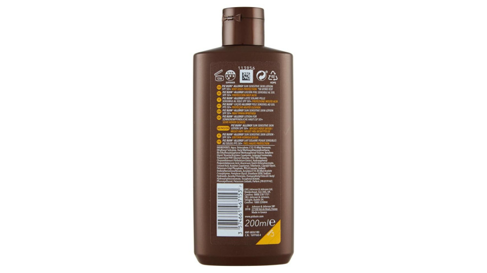 Piz Buin Lozione Solare, Pelle Sensibile, Allergy, 50+ Spf, Protezione Molto Alta, 200ml