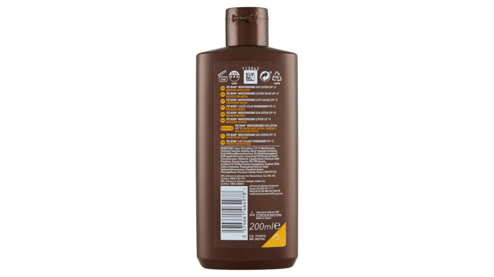 Piz Buin Lozione Solare Idratante, 15 Spf, Protezione Media, 200ml