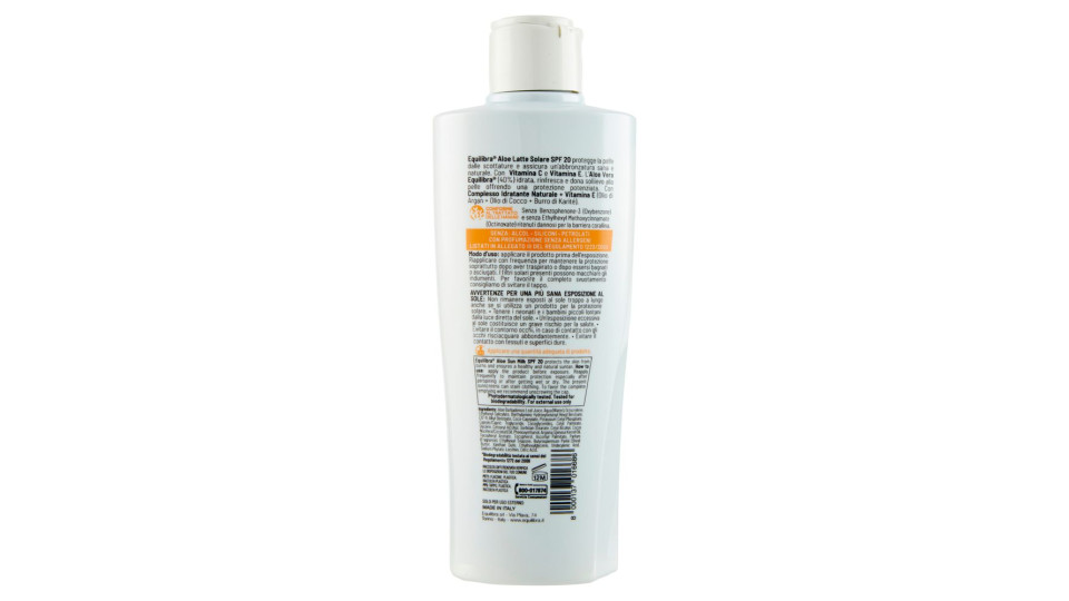 Equilibra Aloe Latte Solare 20 Spf Protezione Media 200 Ml