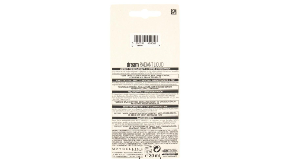 Maybelline New York Fondotinta Dream Satin Liquid, Look Naturale, Effetto Satinato, 21 Nude, 30 Ml