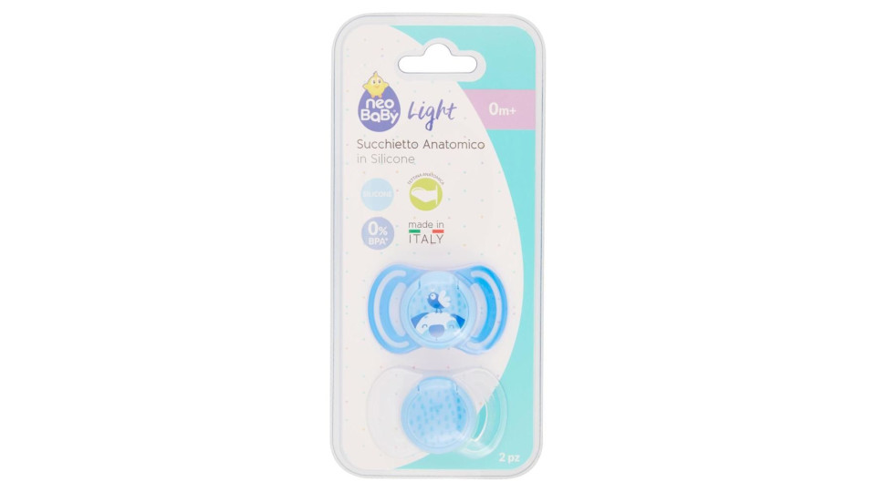 Neo Baby Light Succhietto Anatomico In Silicone Azzurro 0m+ 2 Pz