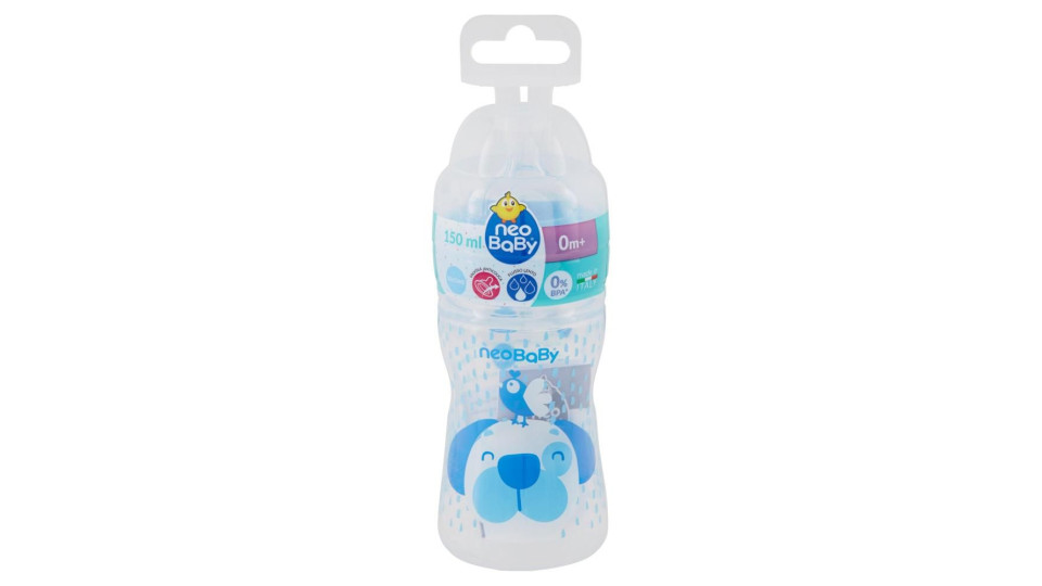 Neo Baby Biberon Plastica Azzurro Collo Largo 150ml 0m+