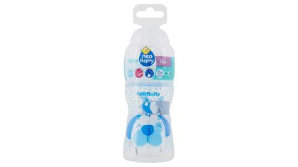 Neo Baby Biberon Plastica Azzurro Collo Largo 150ml 0m+