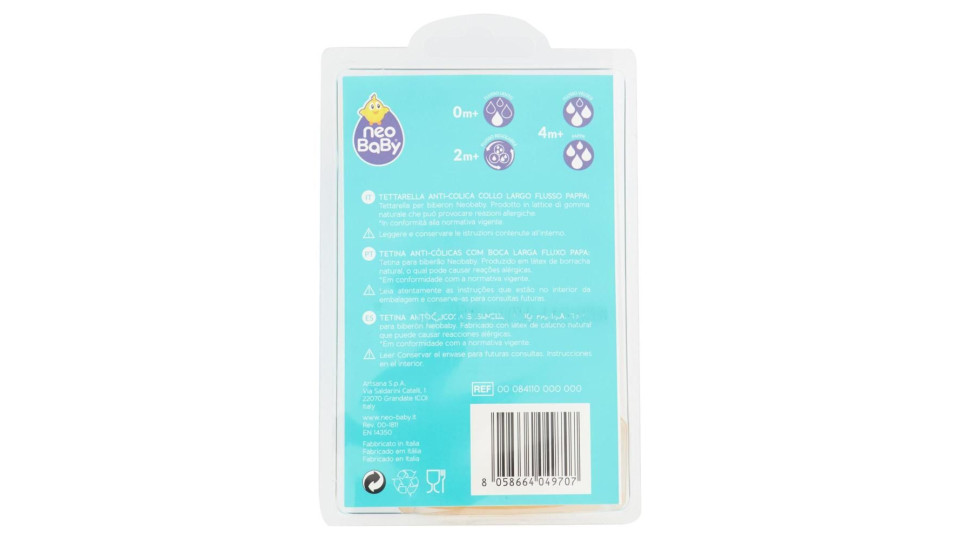 Neo Baby Tettarella In Caucciù Naturale Flusso Pappa 4m+ 2 Pz