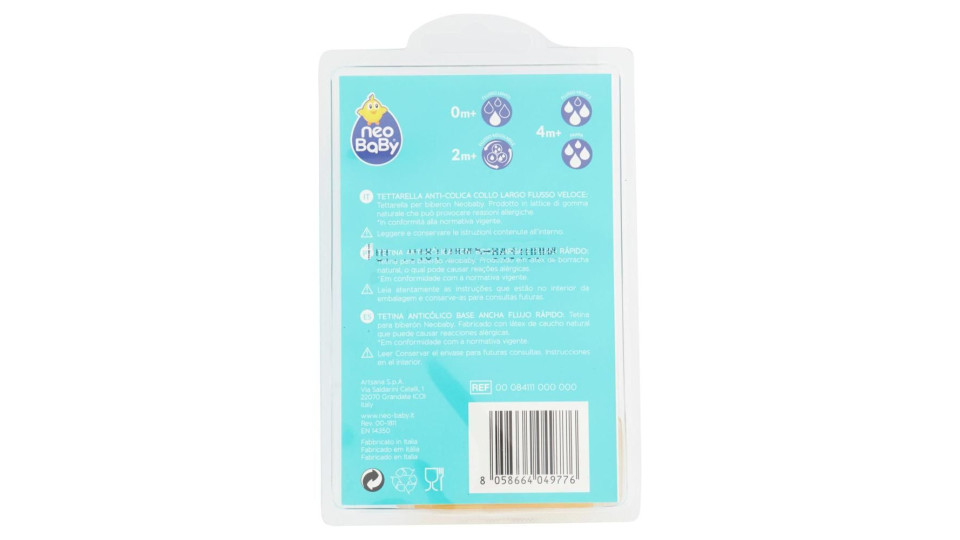 Neo Baby Tettarella In Caucciù Naturale Flusso Veloce 4m+ 2 Pz