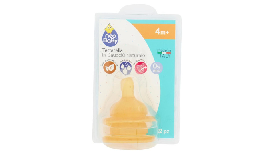 Neo Baby Tettarella In Caucciù Naturale Flusso Veloce 4m+ 2 Pz