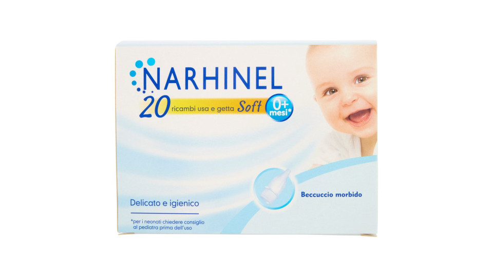 Narhinel Ricambi Usa E Getta Soft Aspiratore Nasale Deterge Naso Bambino E Rimuove Muco 20 Pz