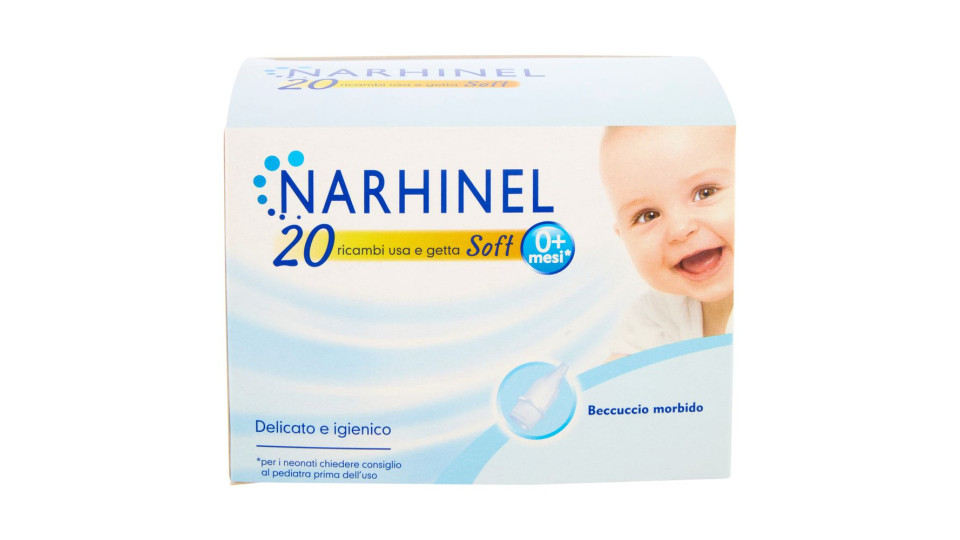 Narhinel Ricambi Usa E Getta Soft Aspiratore Nasale Deterge Naso Bambino E Rimuove Muco 20 Pz