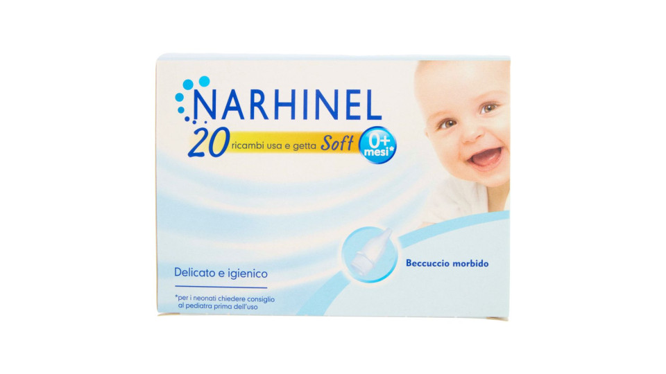 Narhinel Ricambi Usa E Getta Soft Aspiratore Nasale Deterge Naso Bambino E Rimuove Muco 20 Pz