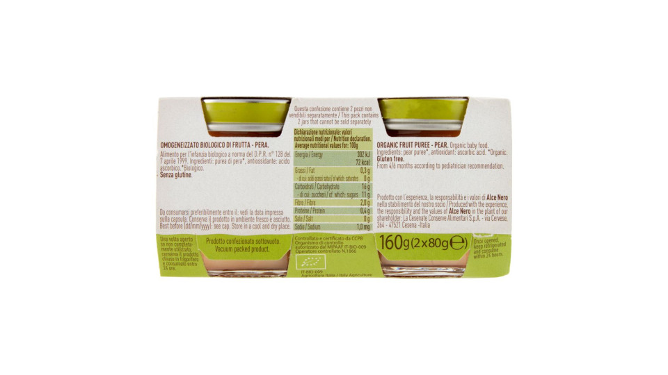 Alce Nero Omogeneizzato Di Pera 2 X 80 G