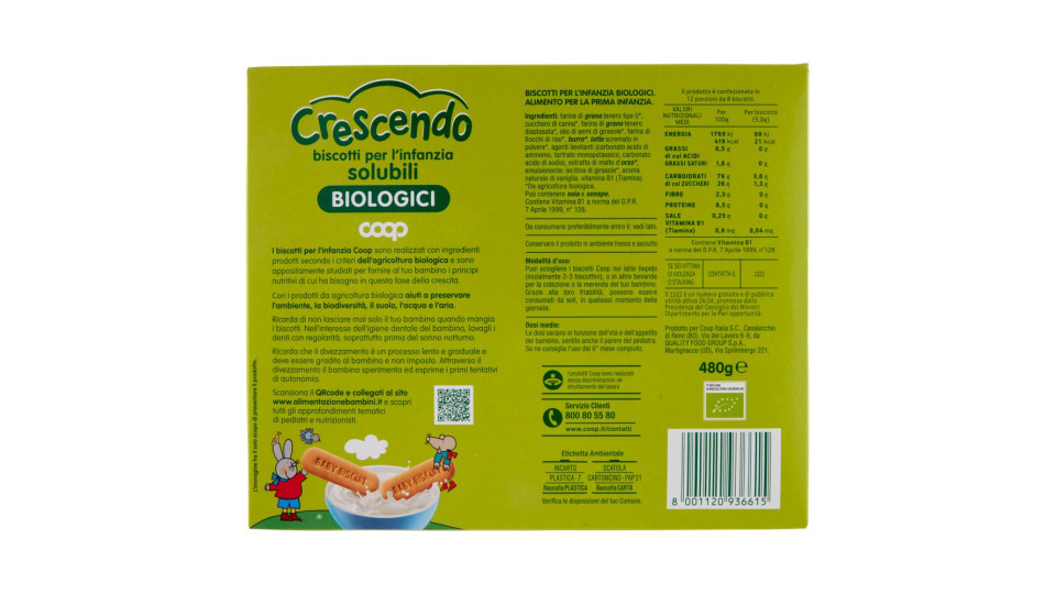 Biscotti Per L'infanzia Solubili Biologici 480 G