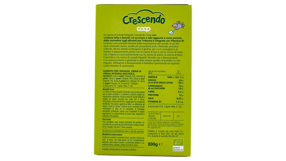 Crema Di Cereali Integrali Biologica 200 G