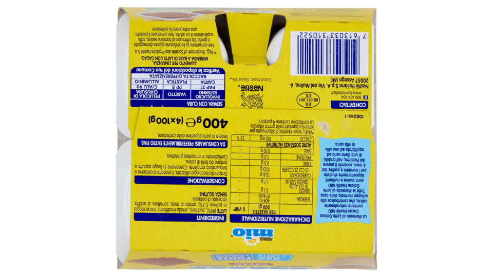 Nestlé Mio Merenda Al Latte Cacao 4 Vasetti Da 100g