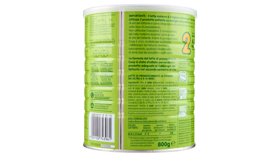 Latte Di Proseguimento In Polvere 2 Da Oltre 6 A 12 Mesi 800 G