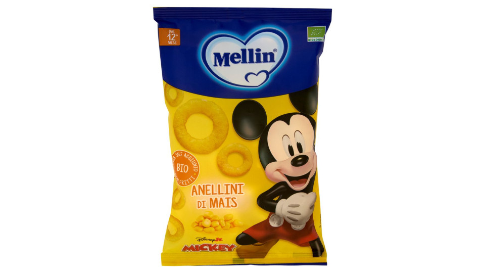 Mellin Anellini Di Mais, Disney Mickey Mouse, Snack Biologico, Senza Glutine, Adatto Dai 12 Mesi 15g